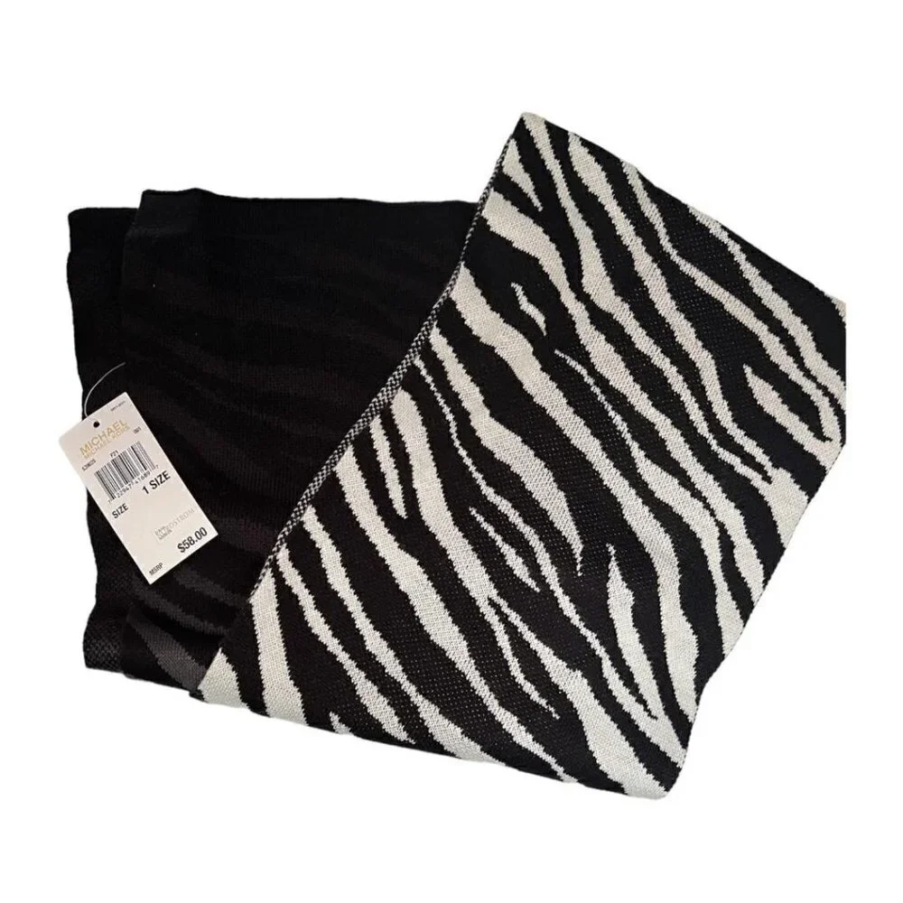 Michael Kors Womens Black White Dip Dye Tiger Striped Rectangle Dress Scarf New